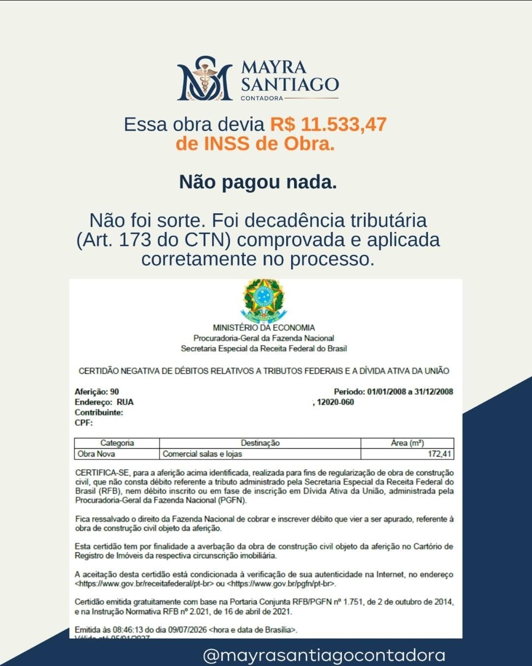 Resultado real de regularização de obra